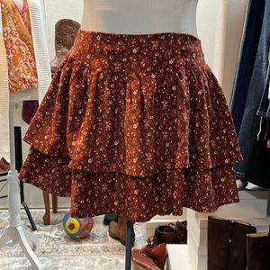 NWT Umgee tiered floral, corduroy skirt